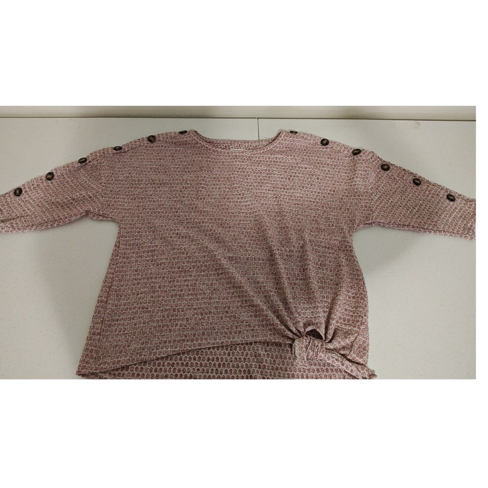 New York Laundry Mauve Waffle Knit Side Tie Button Shoulder Top Large